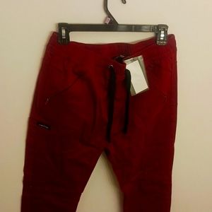 Red pair of joggers pants